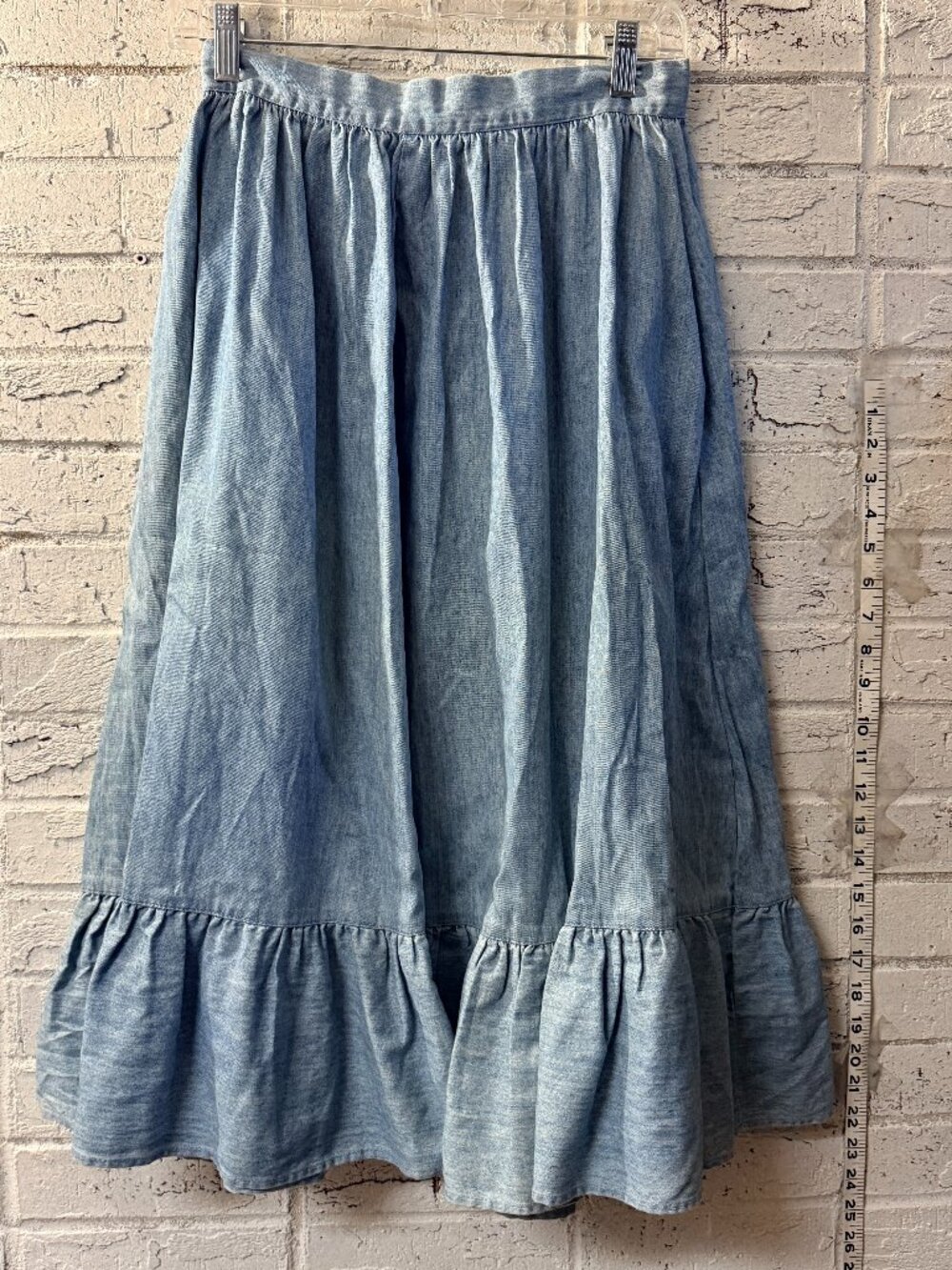 Kayo of California Womens 12 Vintage Denim Maxi Skirt Ruffle Hem Cottagecore